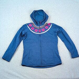 Helly Hansen Women's Full Zip Hooded Fleece Jacket Fair Isle Nordic Blue Pink M